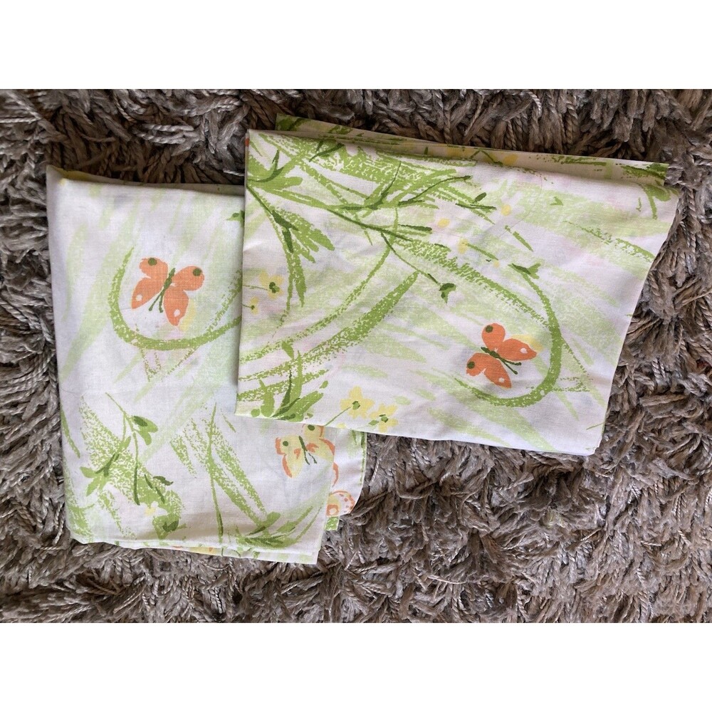 2 Pillowcases Spring Meadow Bibb Pillow Case Vintage Floral Butterflies